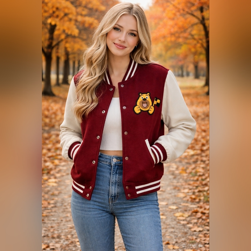 Ashley By 26 International Red/White Preppy Varsity Jacket "New York" Size M